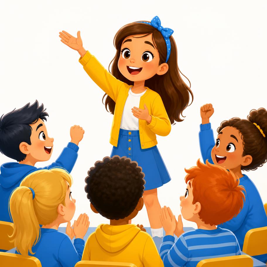 Chica hablando frente a sus compañeros de clase