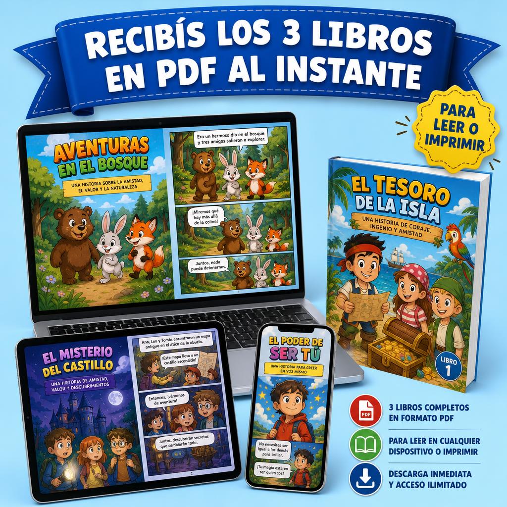 Los 3 libros en PDF en laptop, tablet y celular